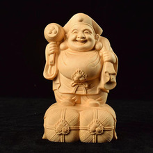 桧木进口黄杨木举锤大黑天男士随身雕刻工艺品实木把玩手件