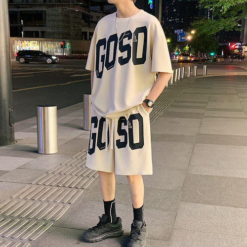 2024 Summer New Leisure Boys' Junior High School Student Trendy Short Sleeve T-Shirt Big Kids' Boys' Set