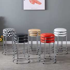家用圆凳子餐凳简约时尚可摞套放加粗钢筋凳子网红轻奢软包小圆凳