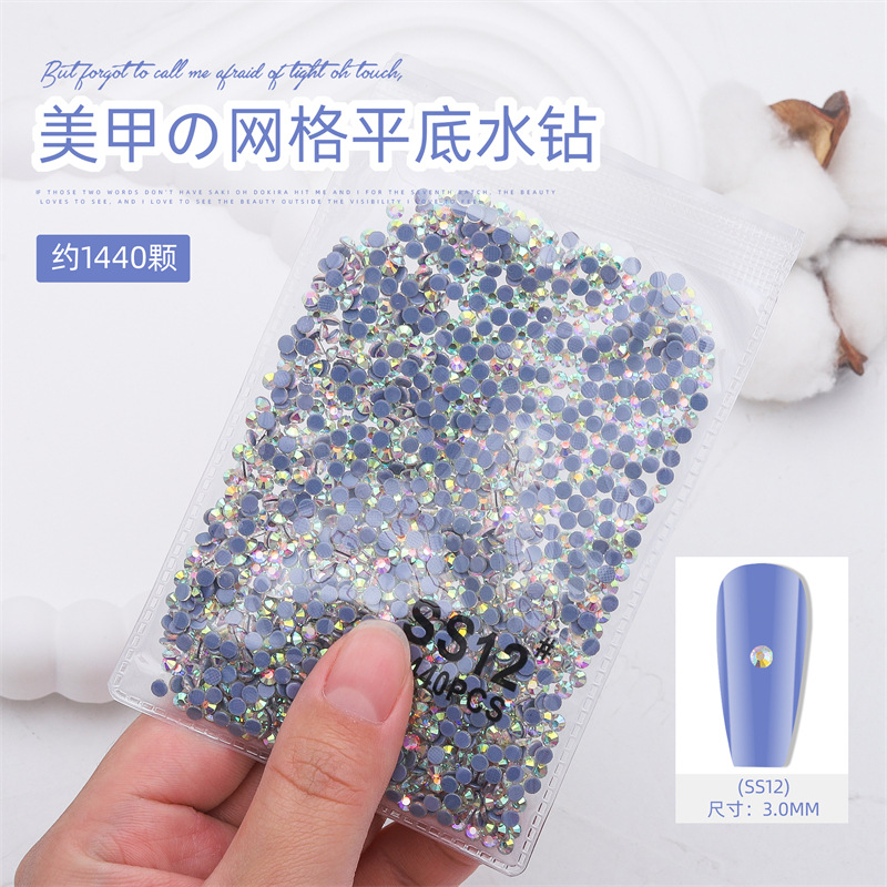 1440 malla de uñas plana rhinestone inferior no gota diamante olímpico blanco AB redondo transparente bolsa grande cristal joyería diamantes