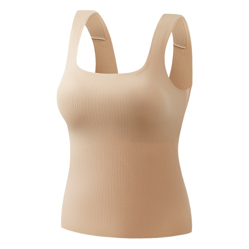 Otoño e invierno ropa interior térmica de cuero caliente U-collar camisa de fondo de las mujeres Barra de oxígeno caliente integrado taza fija calefacción chaleco exterior
