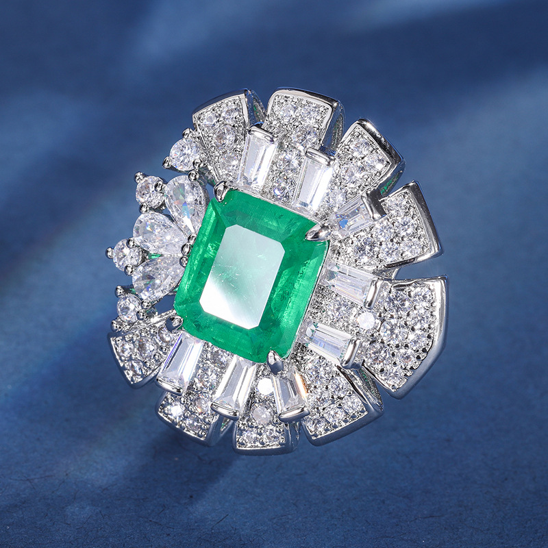 Zhuang Sheng joyas fondo de cobre chapado en oro de simulación de color tesoro en forma de corazón industria pesada con incrustaciones de moda anillo de diamantes hembra 10*12