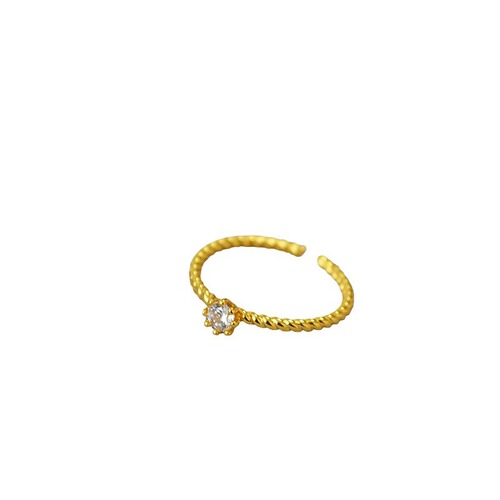 Japanese and Korean niche minimalist brass gold-plated spiral claw-set zirconia and sparkling diamond open-adjustable thin ring for index finger