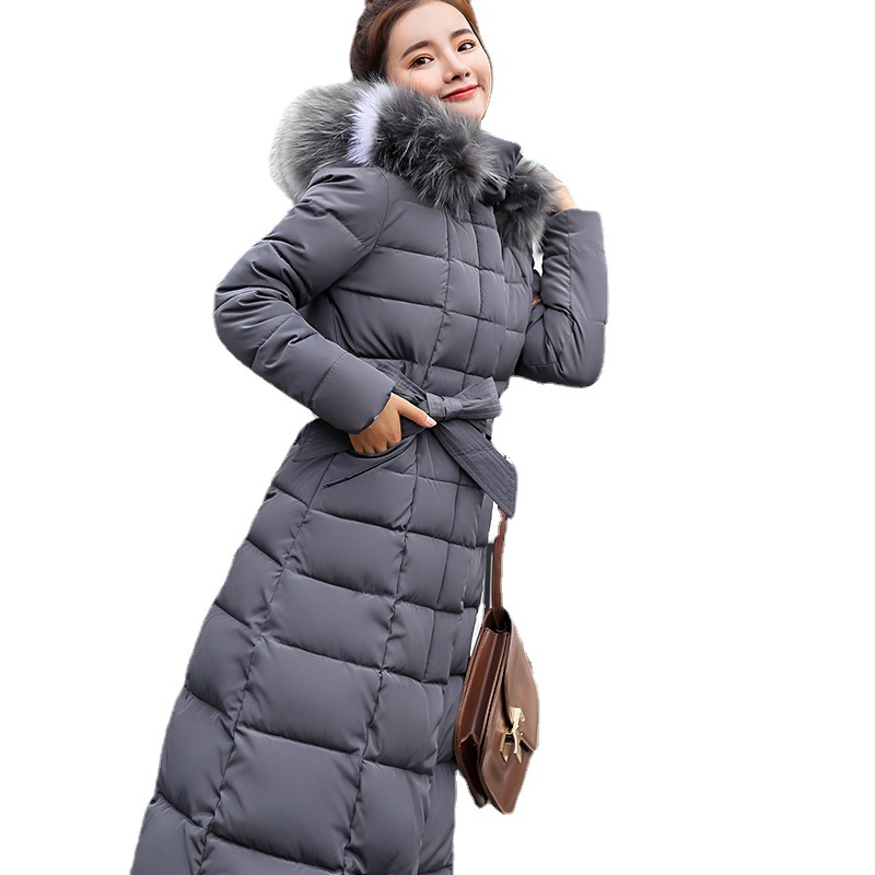 Cross-Border 2021 Women's Cotton Coat, Extra Long, Over-The-Knee, Thickened, Large Fur Collar, down Cotton Jacket, Long-Sleeved, Wholesale, Cold-Proof