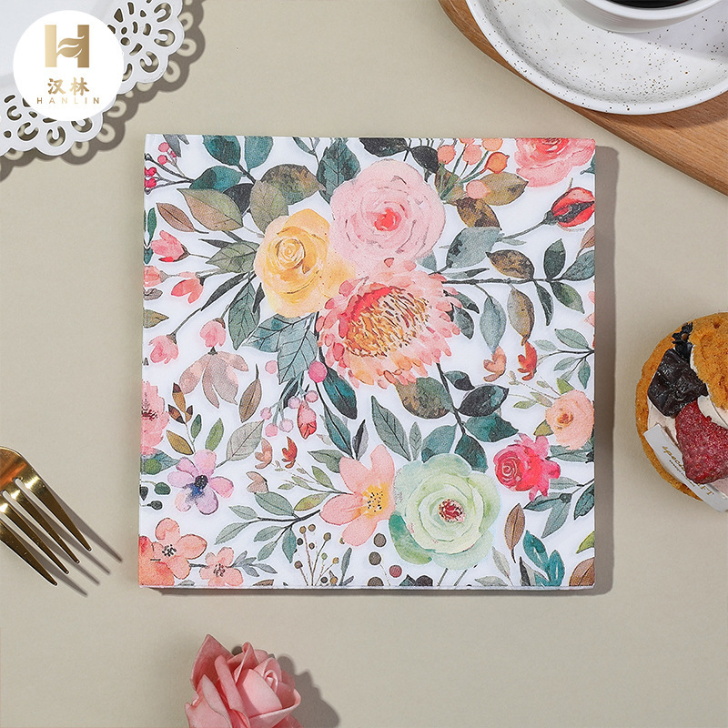 Printed napkin colorful flowers and flowers series party restaurant party decoration disposable paper towel cross-border wholesale