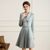 Short suit stitched pleated A-line skirt two-piece set