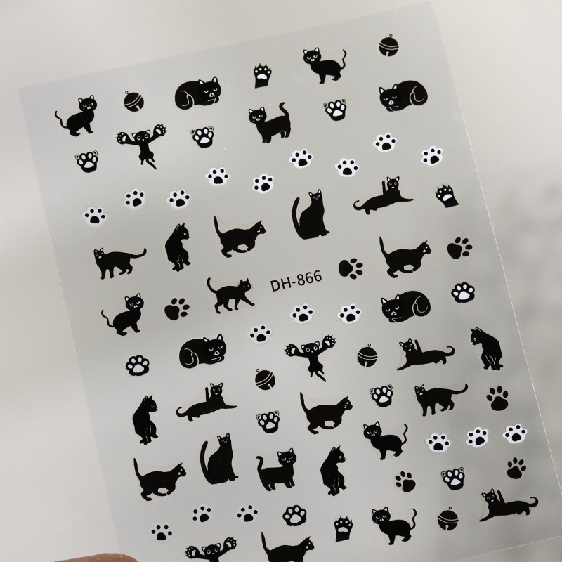 かわいい猫の足跡ネイルアートステッカー 平面で可愛い黒猫DIY小柄ネイルステッカー飾り DHタイプ|undefined