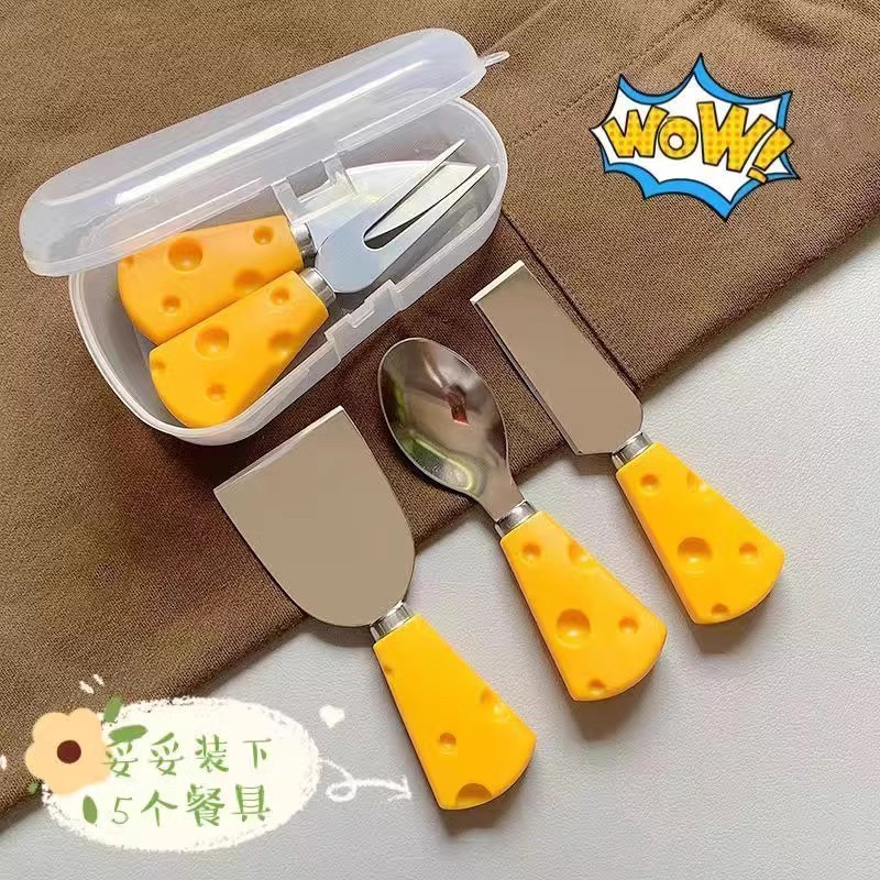 ins queso tenedor pequeño picnic occidental encantador cubiertos portátiles mango cuchillo cuchara tenedor de frutas set cuchillo de filete