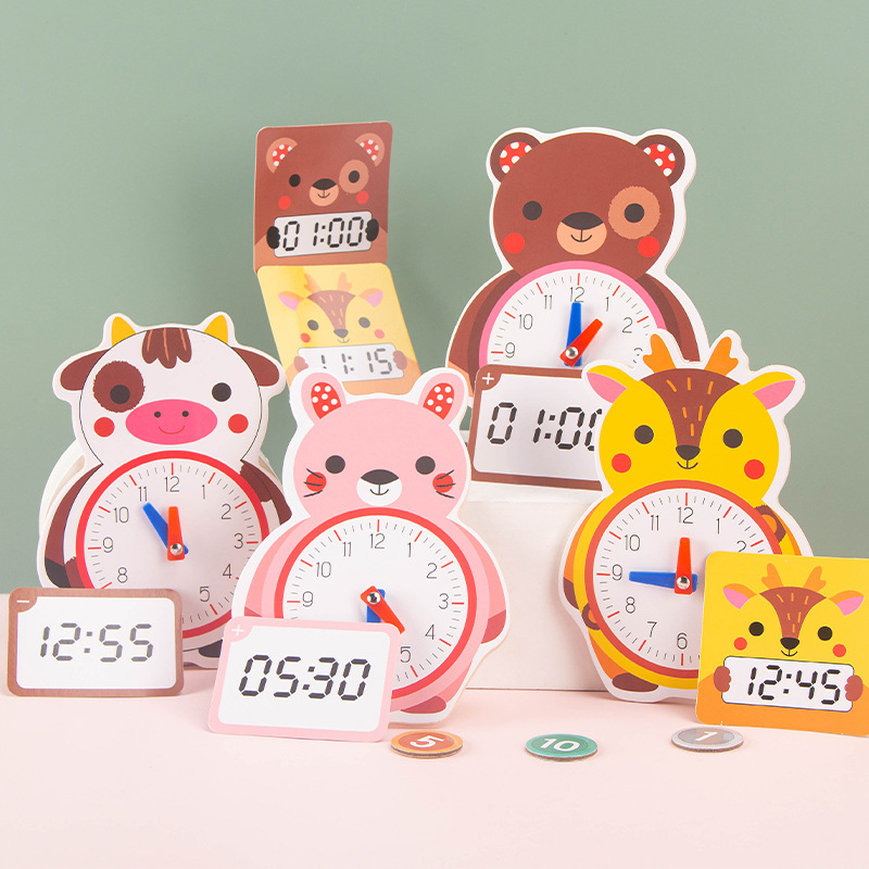 Reloj digital de madera para niños, ayudas didácticas, formas geométricas, bloques de construcción, cognición, educación temprana para bebés, juguetes de iluminación intelectual
