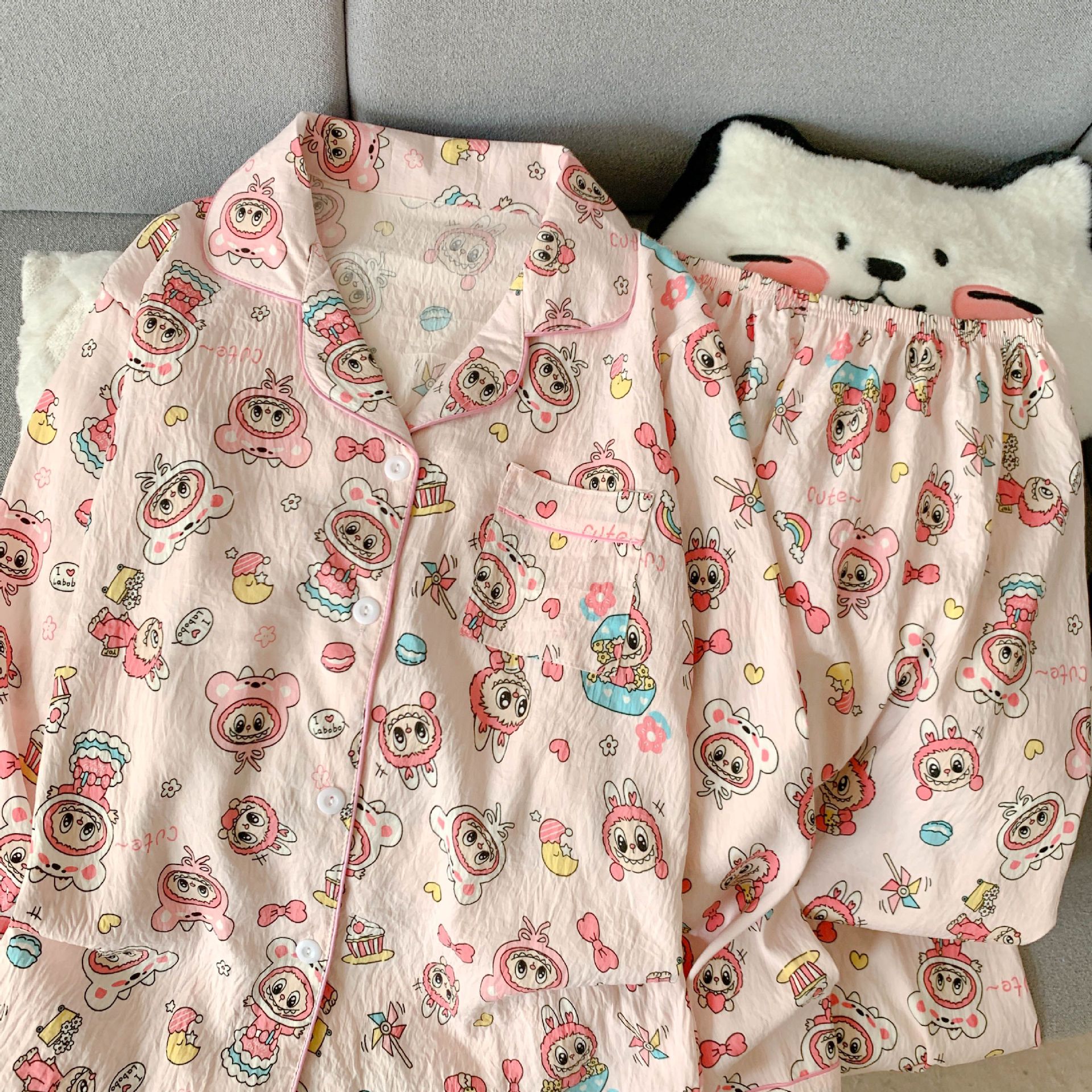 Al por mayor transfronterizo primavera y otoño 2026 nuevo pijama de mujer dibujos animados nubes dulces cardigan de algodón mangas largas pantalones largos cubierta de ropa para el hogar image 8