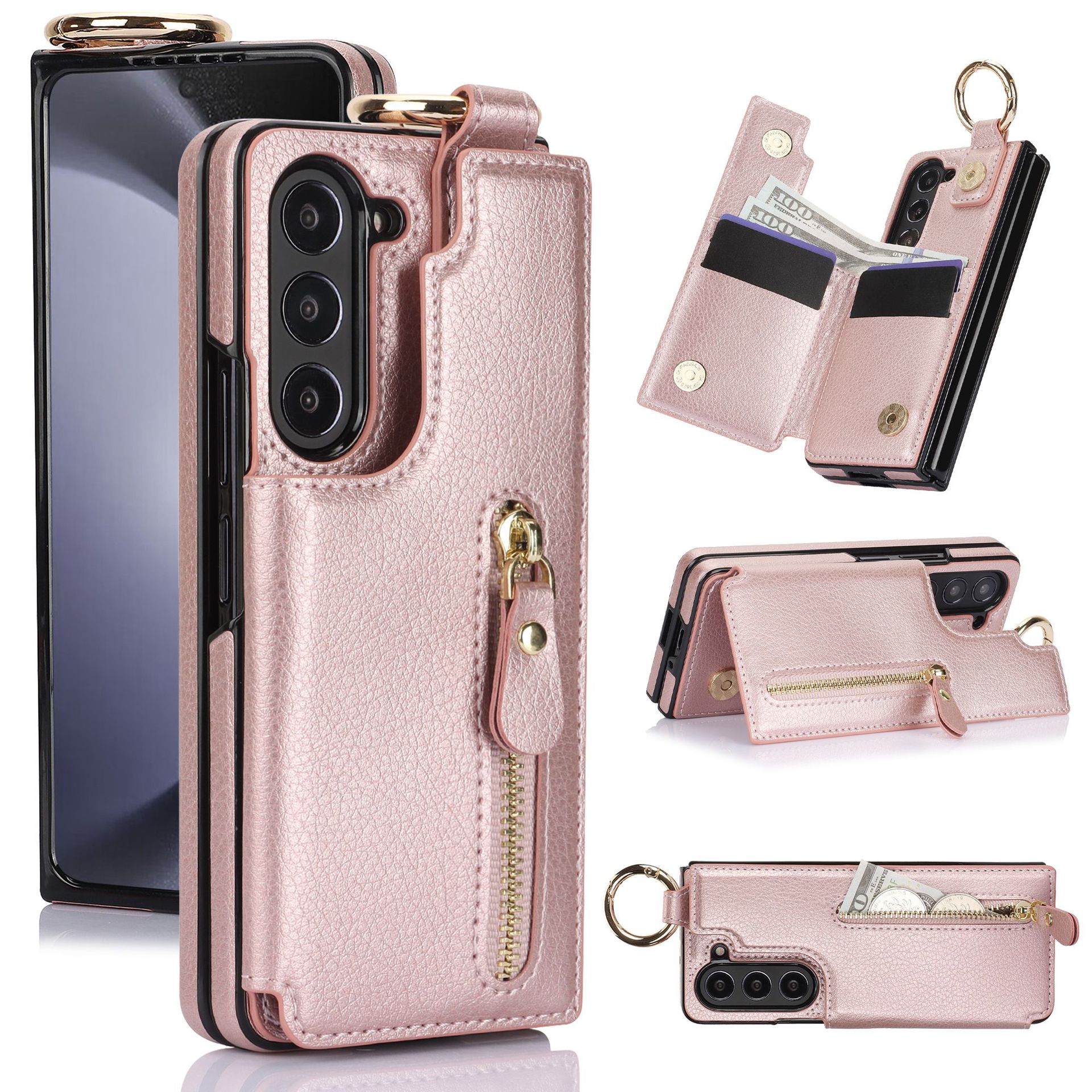 Funda para teléfono plegable Samsung Z Fold7, funda de cuero con cremallera para Fold6, funda protectora con anillo y tarjetero