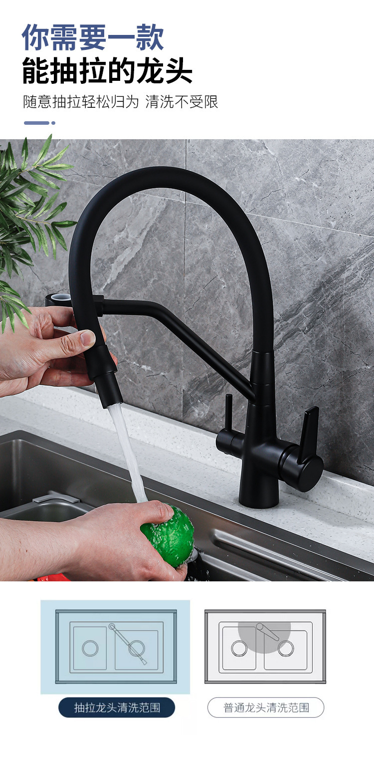 Cross-border zinc-clad copper kitchen faucets with purified water, three-water faucets, cold and hot water faucets, wholesale direct drinking water faucets Application Scenario