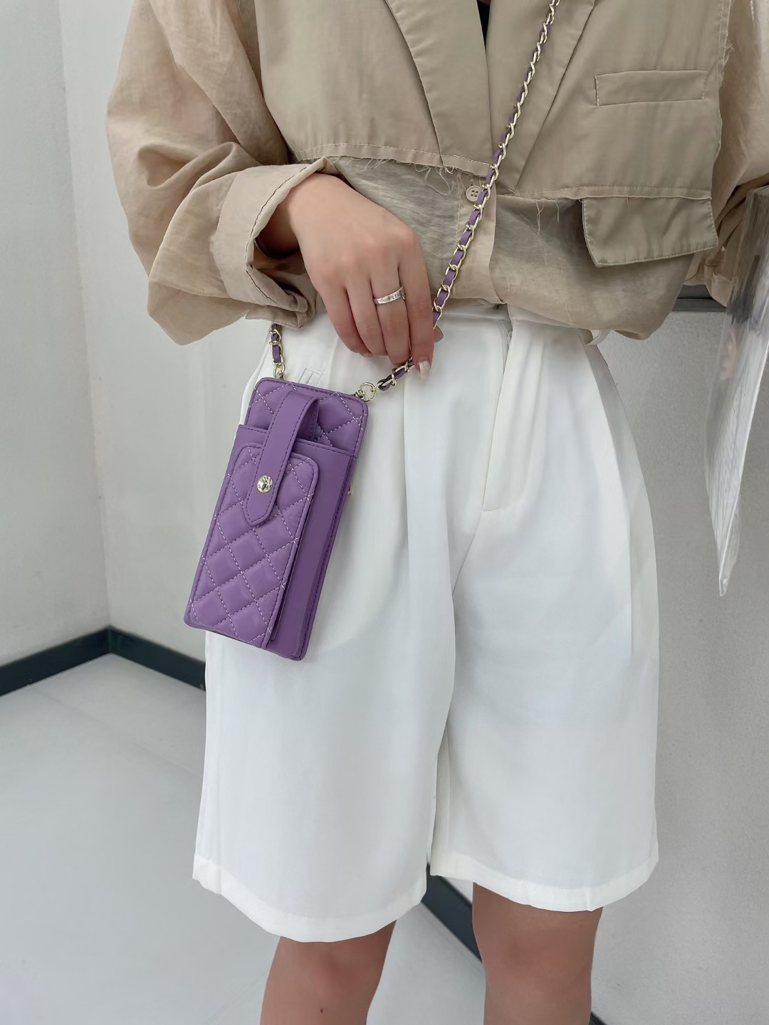 Bolso pequeño de las mujeres de alta calidad de piel de oveja suave crossbody Chanel estilo perfecto cadena bolso del teléfono móvil rombo 3027