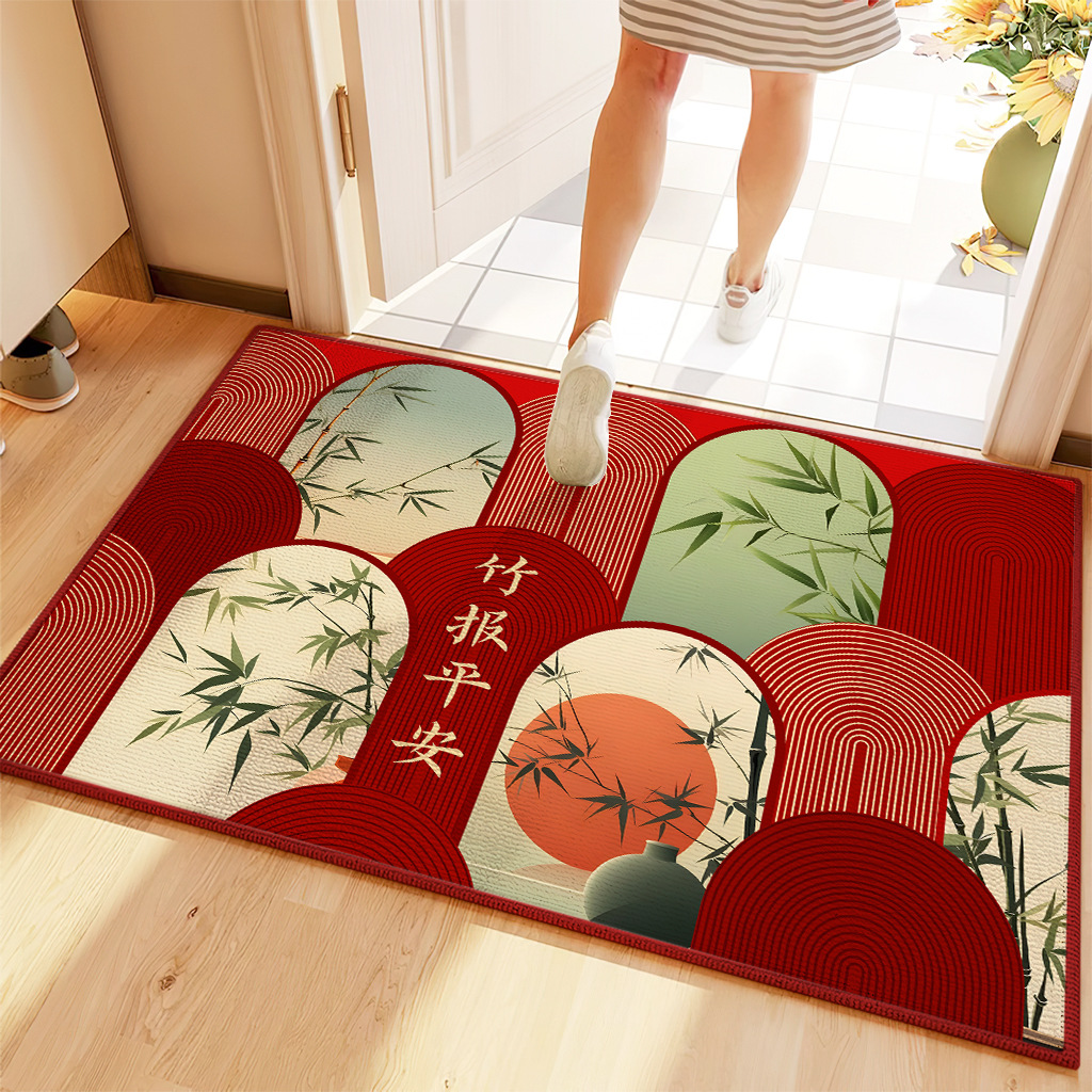 Alfombra de piso de estilo chino pasillo alfombra de puerta roja resistente a las manchas alfombra de pasillo se puede cortar alfombra de piso festivo y seguro