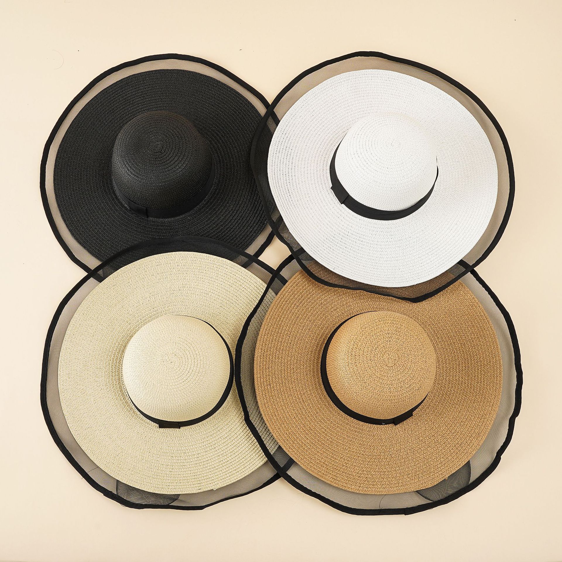 Nuevo estilo grande ala cubierta cara sombrero elegante costura malla sombrero de paja hembra verano protección solar estilo coreano sombrero de paja japonés