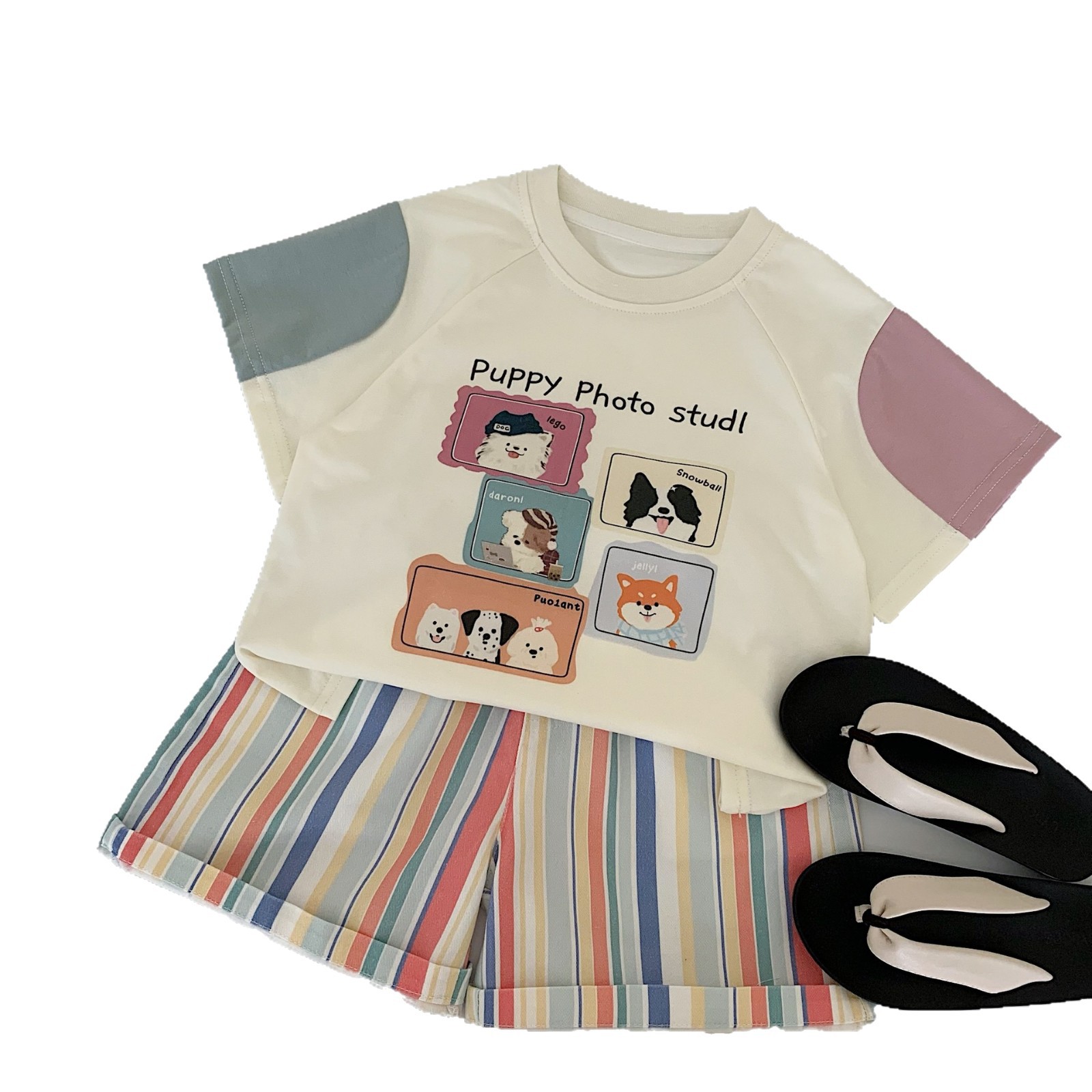 Traje para niños Maibao 2025 verano nuevo estilo coreano niños y niñas dibujos animados estilo occidental traje de dos piezas ropa de verano para niños