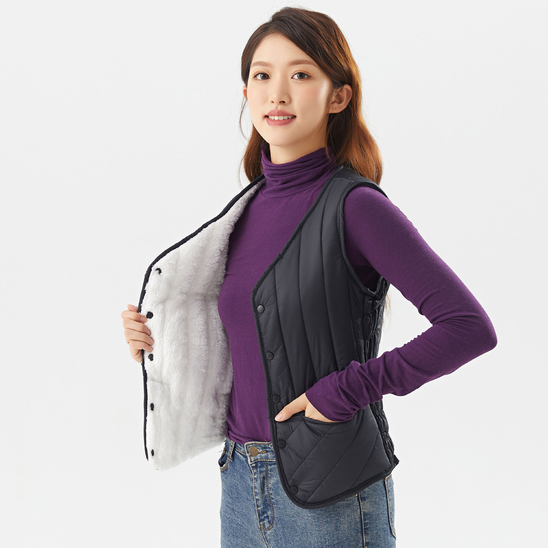 Women's Winter Warm Extra-large Thickened Fleece-lined Middle-aged and Elderly Women's 8703 Fleece Wool Cotton Vest