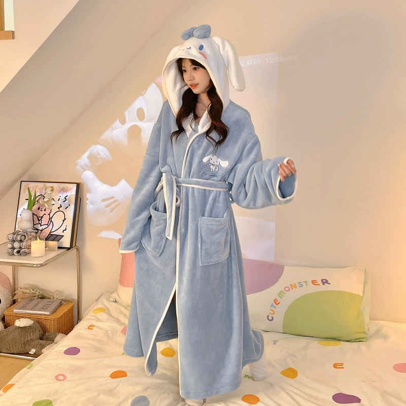 Халатовидный bathrobe Cartoon coral‑velvet с капюшоном, быстрая сушка демисезонный халат, one size (вмещает 80–170 кг)