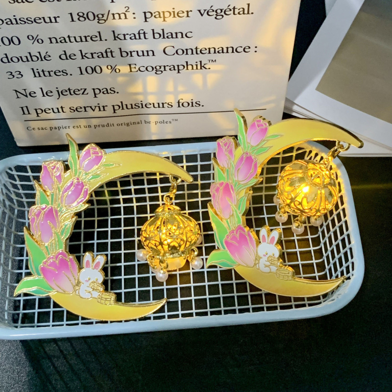 新款中秋郁金香玉兔金属冰箱贴高颜值团圆创意装饰节日居家磁贴|undefined