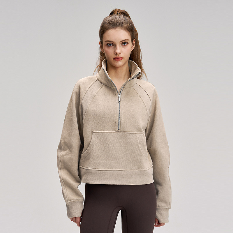 Otoño y invierno grueso chaqueta deportiva para mujeres Lulu más chaqueta de camisa de manga larga chimenea de cuello alto con medio cremallera suelta chaqueta