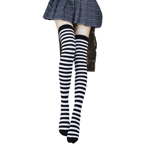 Students' Spring and Autumn Over-the-Knee Socks Twist Twist Knitted Two-Bar Vertical Strips Japanese Style High-Style Long Socks Women's Korean Fashion