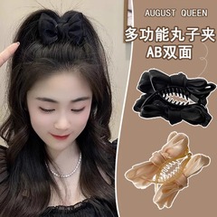 双面蝴蝶结丸子头发夹女新款网红气质后脑勺夹子头饰布艺盘发抓夹