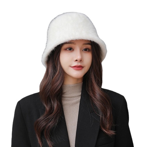 Korean Internet celebrity rabbit fur winter fashion bucket warm hat to keep warm and show face small autumn and winter women's hat high-looking fisherman hat