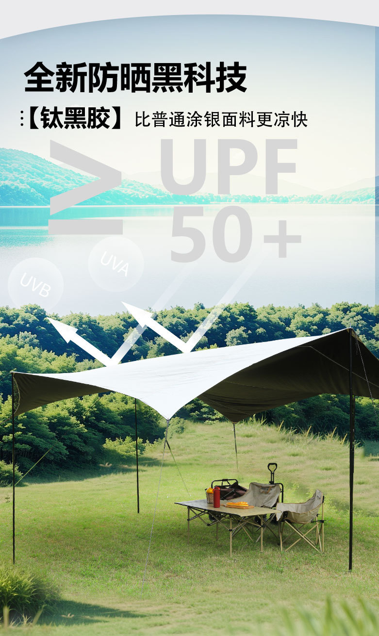 4-Pole Black Glue Canopy Shading Sunscreen Rainproof Outdoor Camping Tent Portable Awning Canopy Butterfly Octagonal Sky