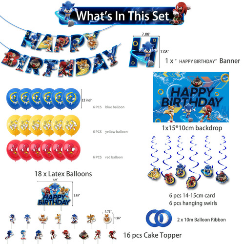 Sonic Birthday Theme Party Decoration Cartoon Flag Balloon Set