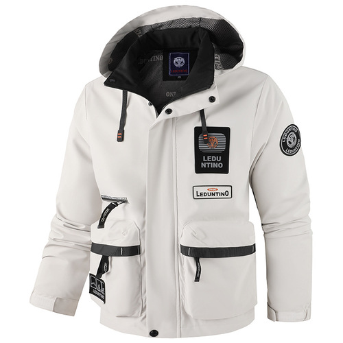 International trade pure color men's casual parka coat autumn and winter hooded jacket men's clothing outerwear outdoor trendy