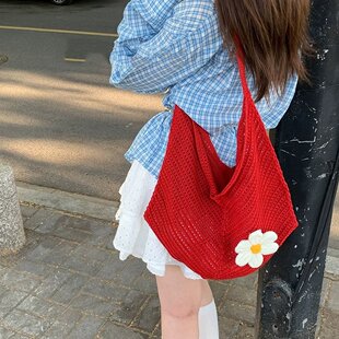Woven summer straw capacious shoulder bag, handheld knitted one-shoulder bag