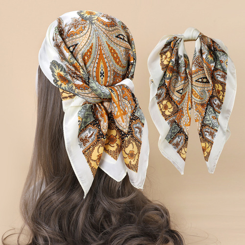 Foreign trade European and American imitation silk scarf for women square scarf headband paisley cashew print factory wholesale