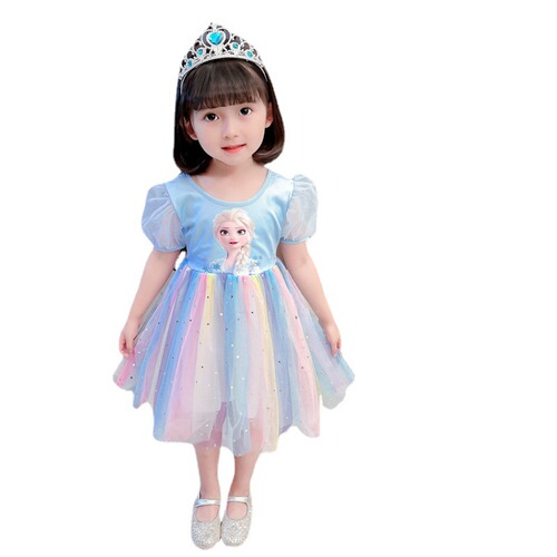 Princess Elsa Snow Queen Summer Children Rainbow Dress for Kids Baby Love Sarah New Girls' Dress