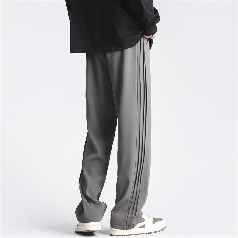 Men's summer thin ice silk sagging small suit pants, high-end trendy brand wide leg slimming casual pants_voghion.com