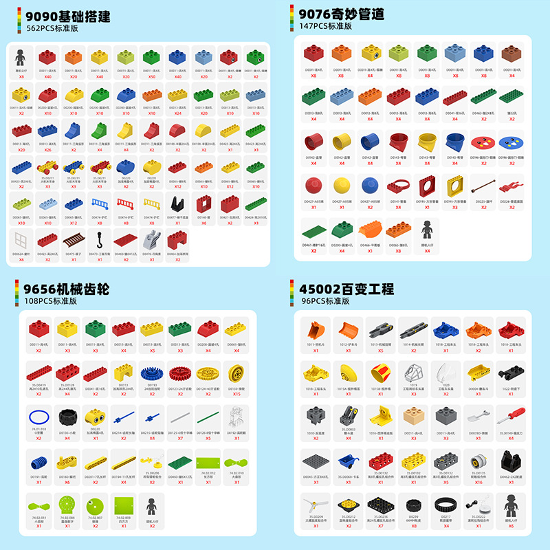 Wange Chinese Building Blocks Large Particles Children 2-6 Years Old Boys Educational Assembled Science and Education suit Assembled Toys