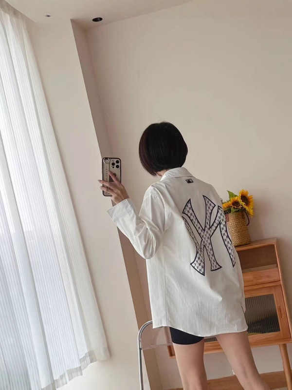潮牌MLB衬衫春秋新款后背大logo刺绣休闲宽松男女情侣款上衣外套|undefined