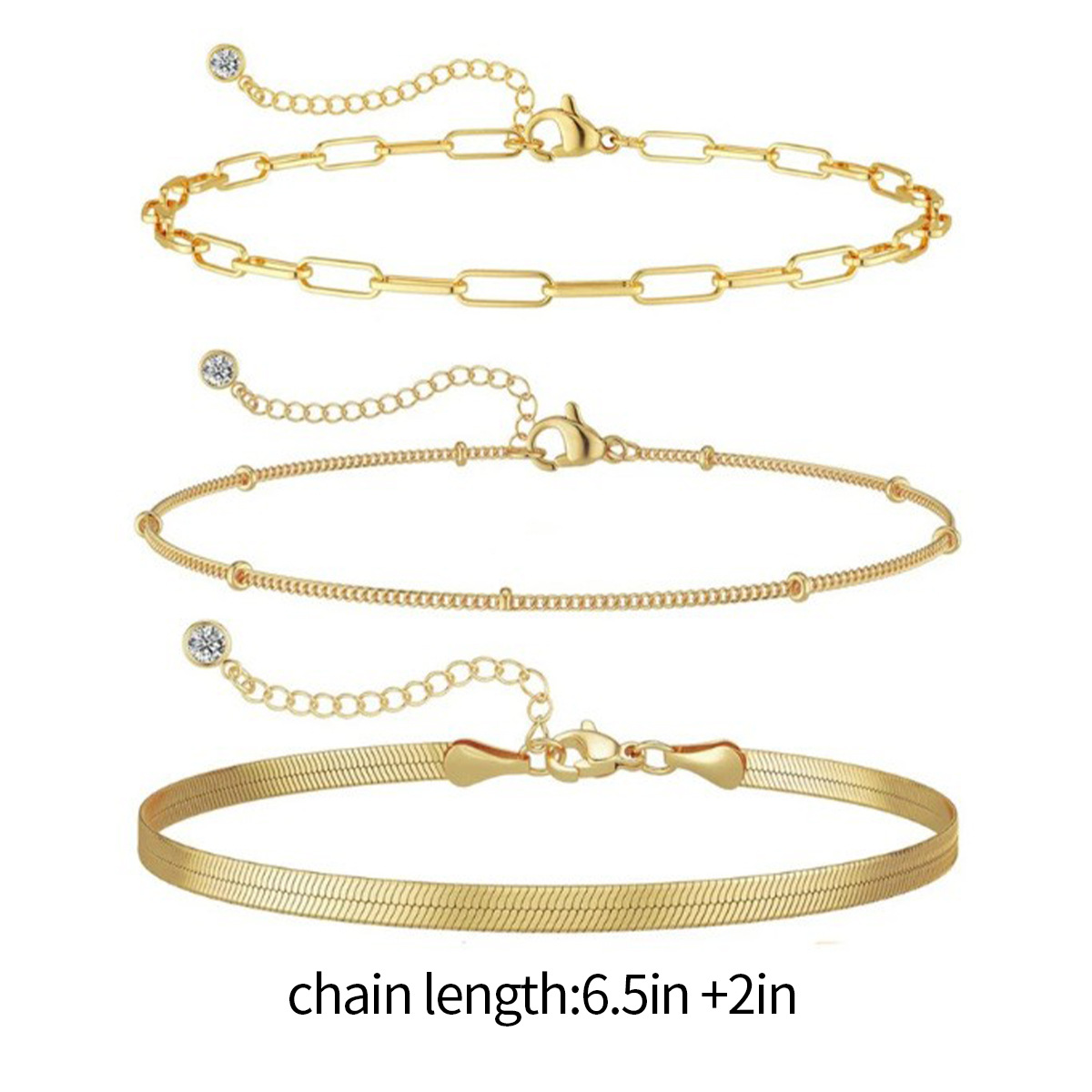 Set di bracciali da donna a più strati in ottone con placcatura in oro autentico e pietre di zirconi, impilabili e versatili._voghion.com