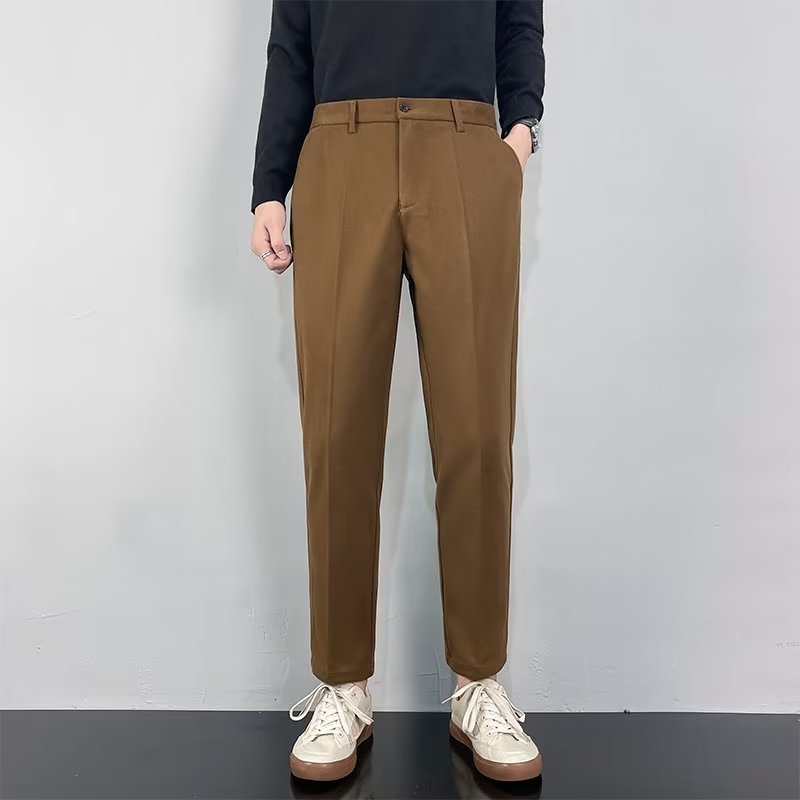 Otoño e Invierno pantalones de lana de los hombres pantalones de traje de negocios Pantalones rectos casual estilo coreano antiarrugas calientes gruesos pantalones recortados