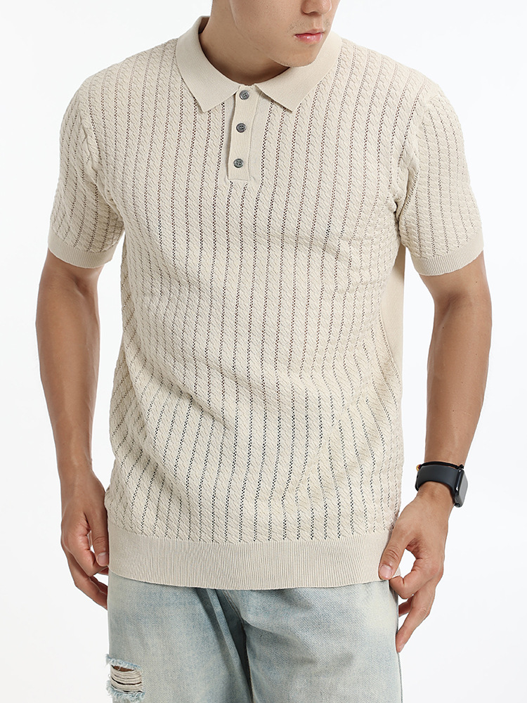 2026 nuevo polo de punto de verano hombre manga corta retro estriado collar transpirable de negocios chaqueta casual