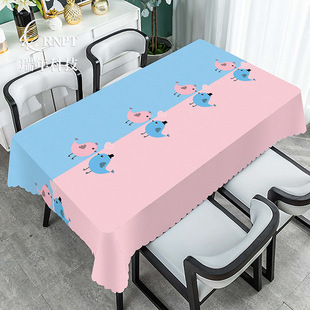 Factory direct new small fresh blue and pink printed tablecloth dining table tea table tablecloth PVC waterproof tablecloth