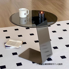 意式轻奢不锈钢边几沙发客厅玻璃角几现代高级艺术感角几小圆茶几