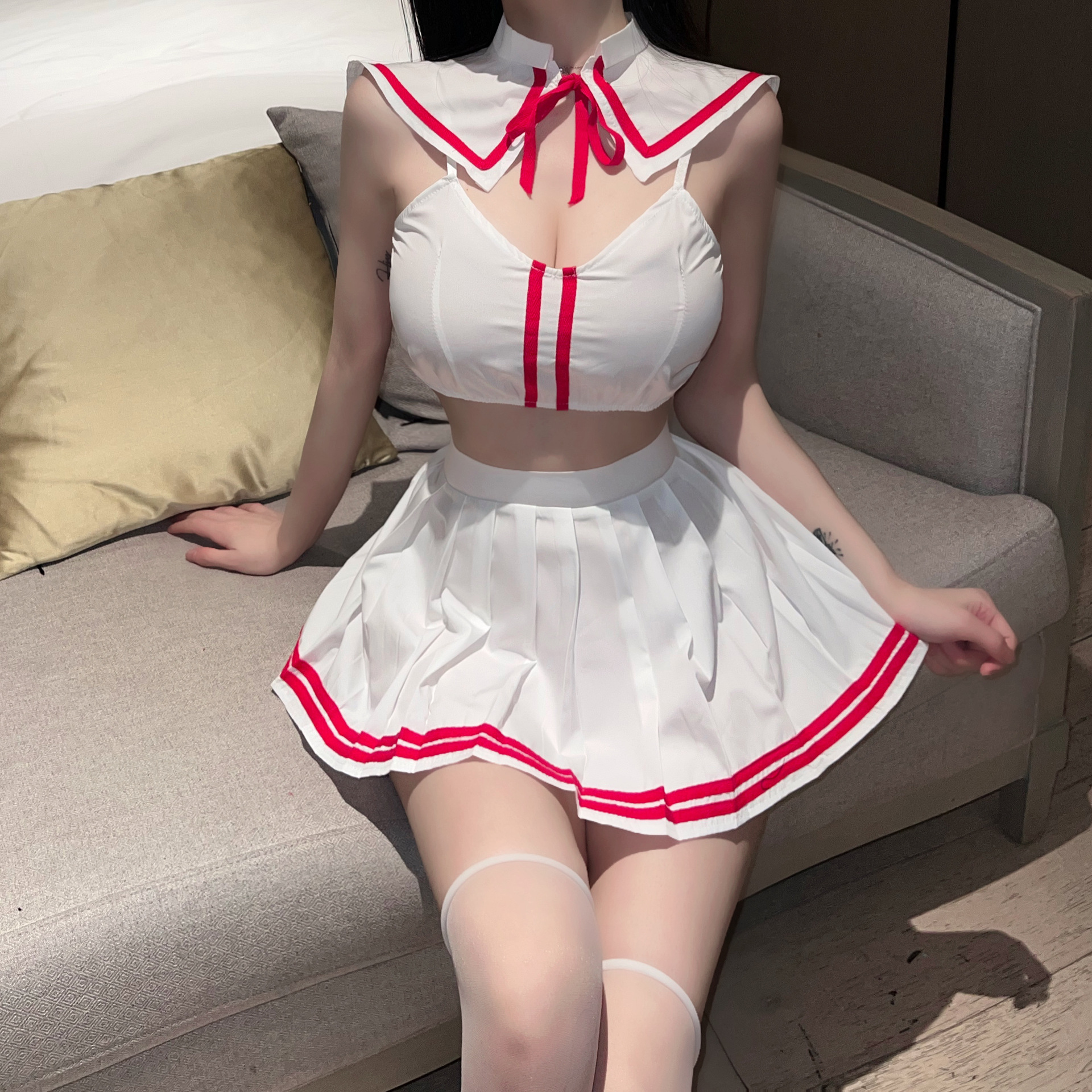 Sexy Lingerie, Female Sexy Jk Uniform, Pure Desire Exposure, School Uniform Style Pleated Skirt, Convenient and Easy to Take Off Student Sailor Suit