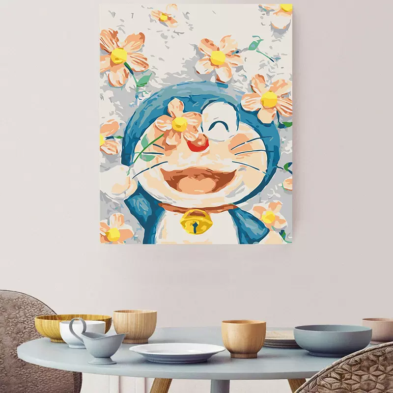 DIY数字油画海绵宝宝哆啦A梦可爱手绘画手工减压油画diy填色