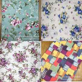 【厂家直供】DIY装饰服装棉麻混纺布 小清新棉麻布料 牡丹