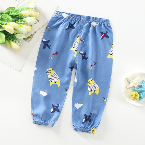 Summer mosquito-proof pants for babies, lantern pants for boys and girls, long pants, cotton fabric, breathable, 9-inch pants, air conditioner pants for children