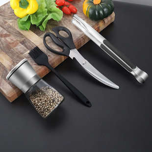 Stainless Steel Barbecue Scissors Clip Set Korean Cooking Scissors Kitchen Scissors Household Steak Scissors Barbecue Set
