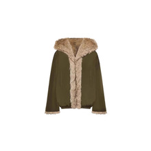 24冬正反两穿短款环保毛绒皮草连帽外套 黑色卡其/军绿驼色