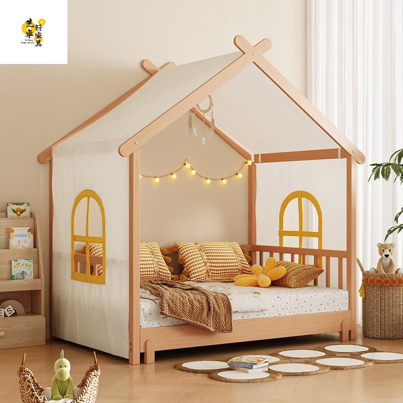 Pull-Out Bed All Solid Wood Retractable Kidsren's Bed Boy Girl House Bed Small Apartment Popsicle Bed with Guardrail 1.5m