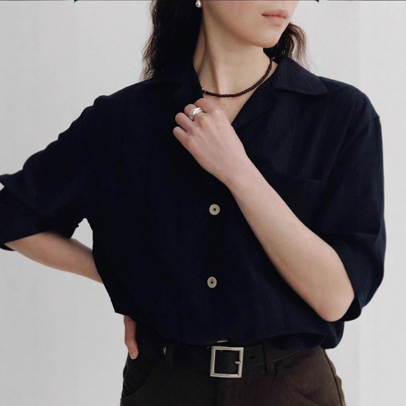Korean Designer Urban*C30 Short-Sleeved Shirt, Korean Style Women's Clothing, Dark Color, High-End Short-Sleeved Shirt Korean Designer Urban*C30 Short-Sleeved Shirt, Korean Style Women's Clothing, Dark Color, High-End Short-Sleeved Shirt