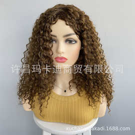 欧美假发wigs浅棕色蓬松羊毛卷长卷发化纤机织假发头套 现货批发